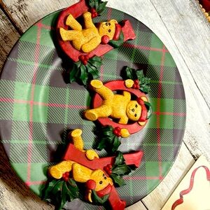 “JOY” Vintage Homco Inc Teddy Made In USA Bear Joy 3 Piece Wall Plaques Christ…